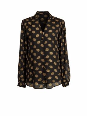 Michael Kors Black Blouse with Gold Medallion Print